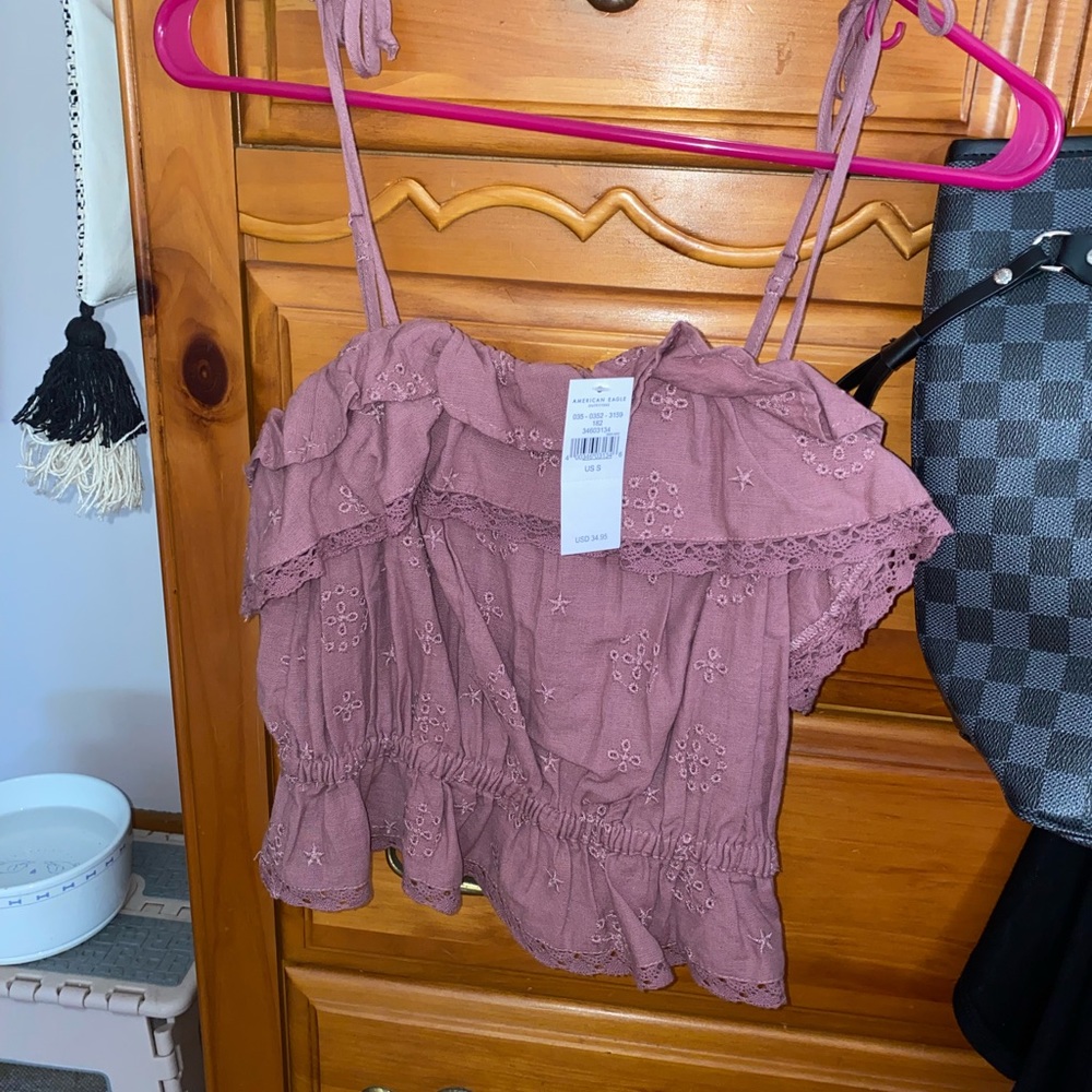 Mauve Eyelet Ruffled Crop Top! - Picture 4 of 5